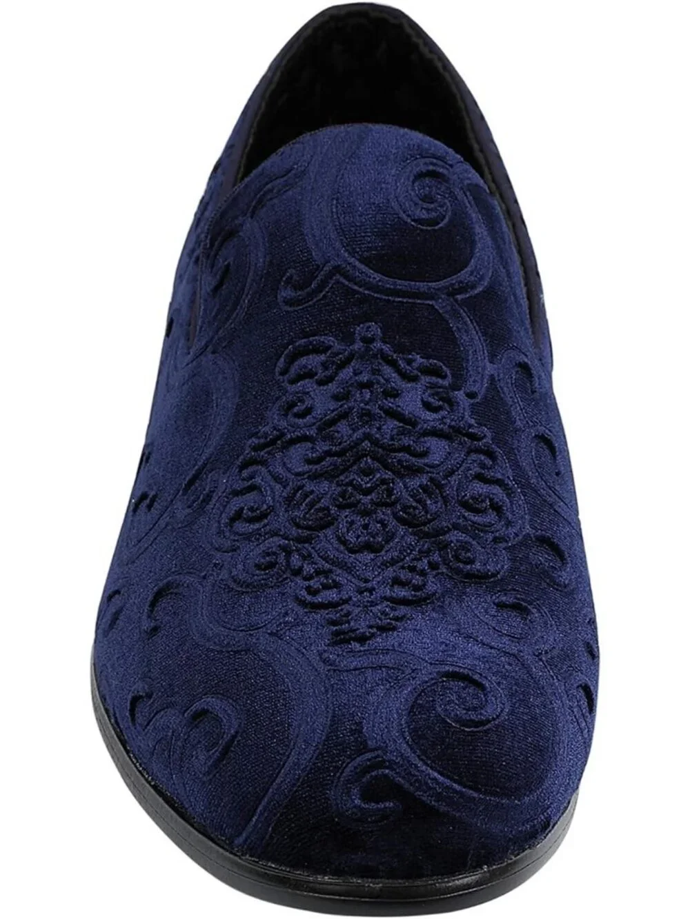 Amali Men's Navy Paisley Embossed Velvet Loafers Satin Trim Slip On Tuxedo Shoes